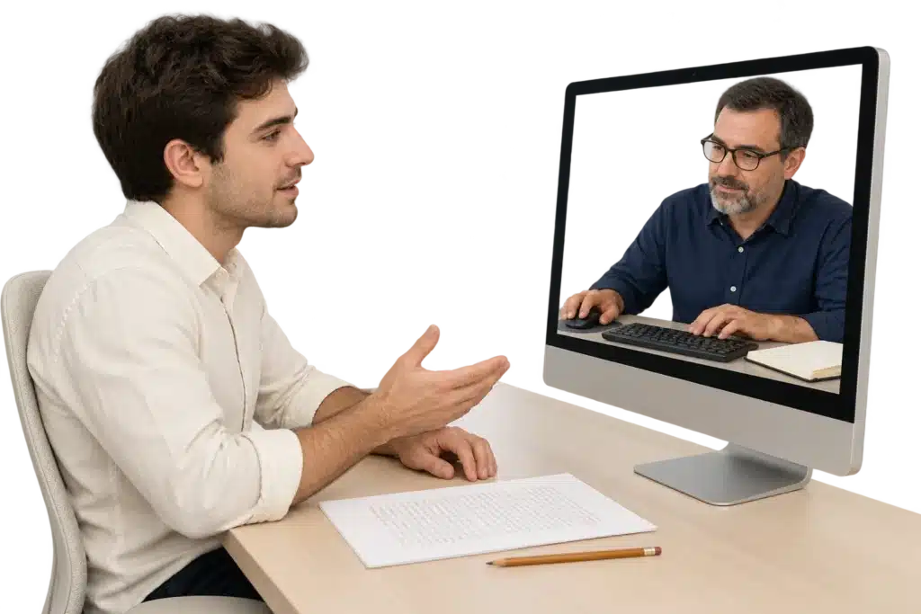 עריכה לשונית בעברית סטודנט ומלווה אקדמי במפגש אונליין לעריכה לשונית בעברית